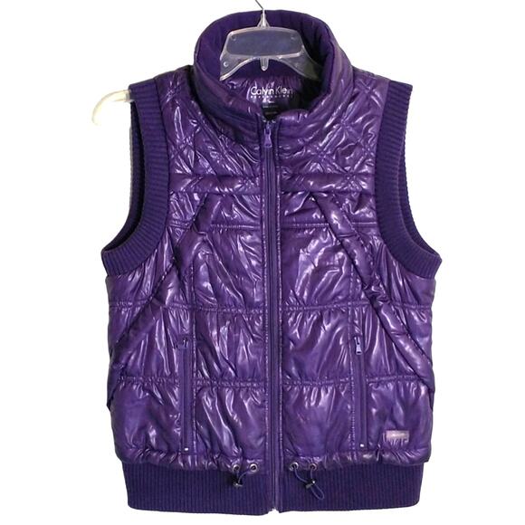Calvin Klein Performance Quilted Puffer Vest Wmn's Sz S Purple Full Zip Pockets - Picture 1 of 12
